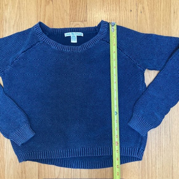 Love By Design cropped waffle texture cotton sweater in blue size S - Picture 6 of 6
